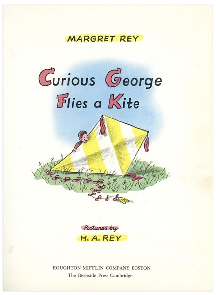H.A. Rey Signed and Drawn Sketch of Curious George, Within ''Curious George Flies a Kite''
